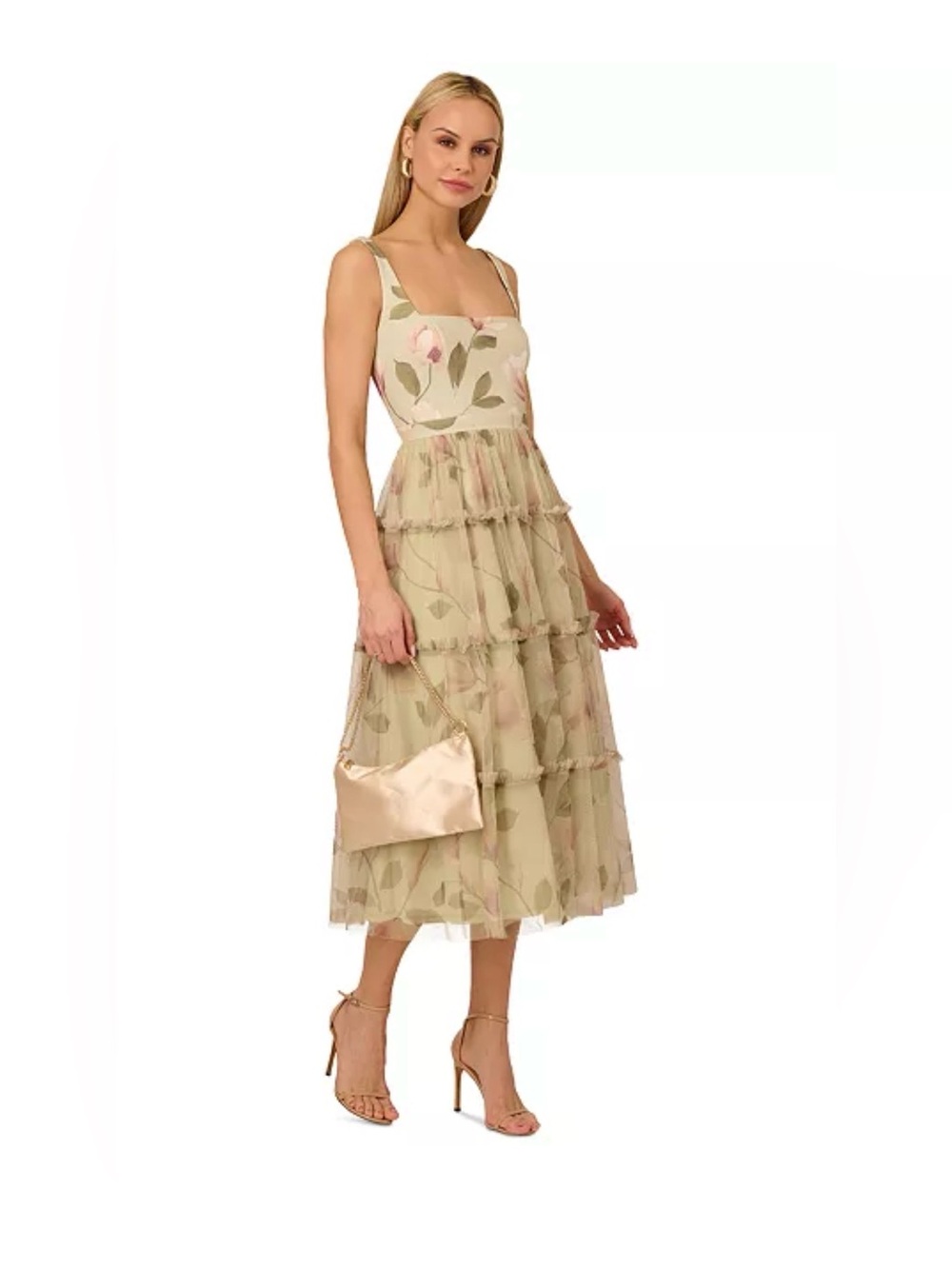 Adrianna Papell Women's Printed Tiered Sleeveless Midi Dress NWT size 14